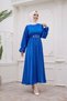 Satin Hijab Dress - Sax Blue - 3