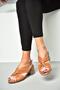P555450103 Tan Genuine Leather Thick Heeled Women's Shoes - 3