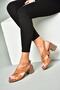 P555450103 Tan Genuine Leather Thick Heeled Women's Shoes