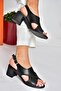P555450503 Black Genuine Leather Thick Heeled Women's Shoes - 3