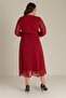 Burgundy Plus Size Lined Belted Chiffon Dress - 4