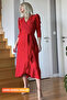 Women's Red Valon Belted Midi Dress