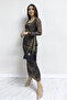 Women's Flower Pattern Lycra Long Sleeve Tulle Plus Size Dress - 2