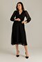 Black Balloon Sleeve Double Breasted Midi Chiffon Dress