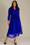 Cobalt Blue Long Double Breasted Collar Wrap Chiffon Plus Size Dress