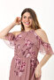 Women's Lycra Chiffon Dried Rose Digital Printed Dress - 5