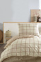 100% Cotton Cream Color & Square Patterned Single Duvet Cover Set - 4