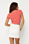 Red-White Striped Baby Overlock Detailed Fitted Crop Knitted Blouse TWOSS23BZ00506 - 6