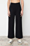 Siyah Culotte Fit Kesik Detaylı Yüksek Bel Pantolon TWOSS24PL00036 - 3