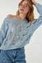 Women's Sky Blue Boat Neck Seasonal Scrolled Knitwear Sweater MW00134 - 3