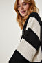 Women's Cream Black Striped Seasonal Knit Sweater MC00254 - 5