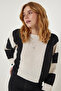 Women's Cream Black Striped Seasonal Knit Sweater MC00254 - 2