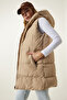 Women's Beige Tan Hooded Double Sided Puffer Vest GZ00001 - 6