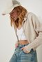 Women's Beige Hooded Zippered Knitwear Cardigan YY00203 - 3
