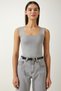 Women's Gray Square Neck Knitwear Crop Blouse US00358 - 2