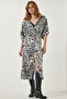 Women's Black and White Patterned Buttoned Satin Surface Stylish Dress RG00003 - 3