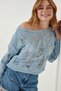 Women's Sky Blue Boat Neck Seasonal Scrolled Knitwear Sweater MW00134