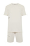 Beige Slogan Printed Knitted Shorts Pajama Set TMNSS24PT00001 - 7
