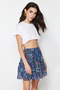 Navy Blue Lined Flounce Chiffon Floral Patterned Mini Woven Skirt TWOAW21ET0410 - 2