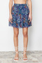 Navy Blue Lined Flounce Chiffon Floral Patterned Mini Woven Skirt TWOAW21ET0410 - 4