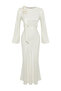 Cream Rose Detail Wedding / Special Occasion Woven Satin Evening Dress TCTSS24DB00043 - 8