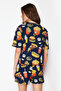 Lacivert-Çok Renkli %100 Pamuklu Slogan Nakışlı Şortlu Örme Pijama Takımı THMSS24PT00104 - 6