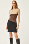 Women's Stone Brown Black Color Blocked Hooded Mini Dress ELB-19002040 - 4