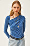 Women's Indigo Single Shoulder Lycra Sandy Blouse BLZ-19002483 - 2