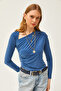 Women's Indigo Single Shoulder Lycra Sandy Blouse BLZ-19002483 - 3