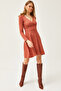 Women's Tile Double Breasted Collar Ribbed Mini Dress ELB-19002043