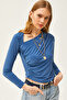 Women's Indigo Single Shoulder Lycra Sandy Blouse BLZ-19002483