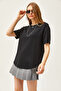 Women's Black Modal Buttoned Soft Texture Six Oval T-Shirt TSH-19000771 - 3