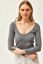 Women's Smoked Pool Collar Ribbed Lycra Blouse BLZ-19002078