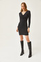 Women's Black Robe Gather Detailed Raised Mini Dress ELB-19002041 - 2