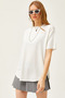 Women's White Modal Buttoned Soft Texture Six Oval T-Shirt TSH-19000771