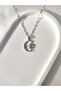 Women's Stainless Steel Opal Stone Crescent Star Necklace