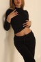SHILSEE Black Corded Lycra Long Sleeve Blouse