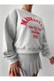 Women's Clothing Embroidered Oversize Gray Crew Neck Sweatshirt - 3