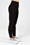 Women's Black High Waist Ribbed Leggings - 2