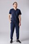 Bergama Men's Navy Blue Suit Lycra-Doctor Nurse Uniform-Scrubs-Surgical Clothing