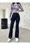 Women's Navy Blue Flared Leg Flexible Lycra Trousers - 2