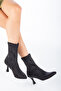 Women's Black Stretch Diver Fabric Heeled Boots