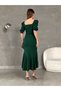 Princess Sleeve Skirt Flounce Square Neck Midi Length Crepe Fabric Evening Dress Wedding Engagement Promise Invitation - 6