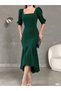 Princess Sleeve Skirt Flounce Square Neck Midi Length Crepe Fabric Evening Dress Wedding Engagement Promise Invitation - 5