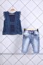 1-8 Years Stylish Girl's Front Ruffle Denim Capri Suit 3123