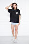 Women's Black Card Printed Oversize T-Shirt