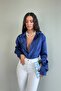 Women's Cobalt blue Oversize Satin Shirt 0999-0002 - 2