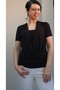 Black Degaje Collar Bustier Combed Cotton Viscose Short Sleeve T-Shirt - 2