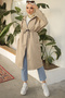 61658 Shiny Sleeve Detailed Trench Coat Stone Color - 6