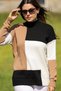 Half Turtleneck Color Blocked Intersia Knit Long Sleeve Skirt Elastic Seasonal Knitwear Sweater - 4